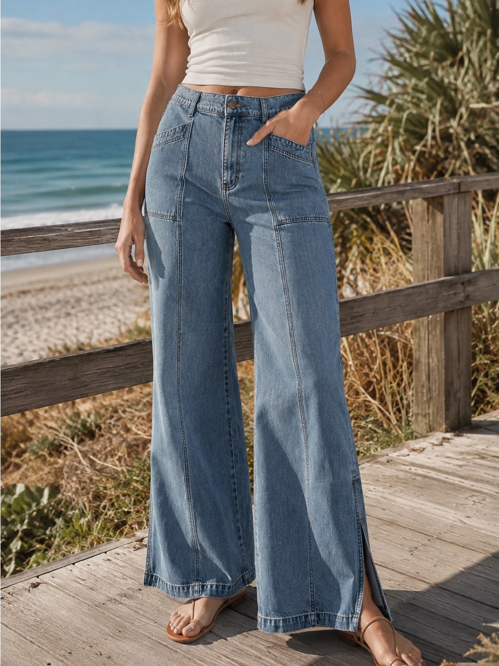 Madewell Size 30 Relaxed Loose Flare Utility Jeans Side Slit Medium Wash